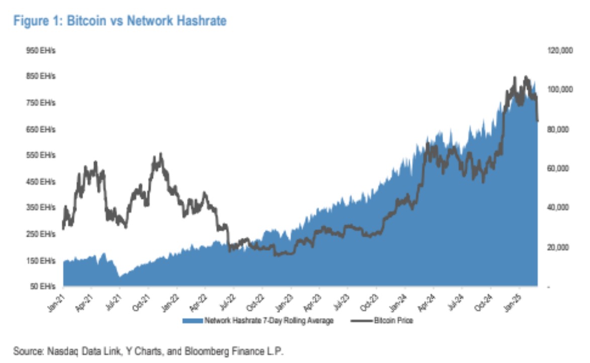Price per Bitcoin versus network hashrate