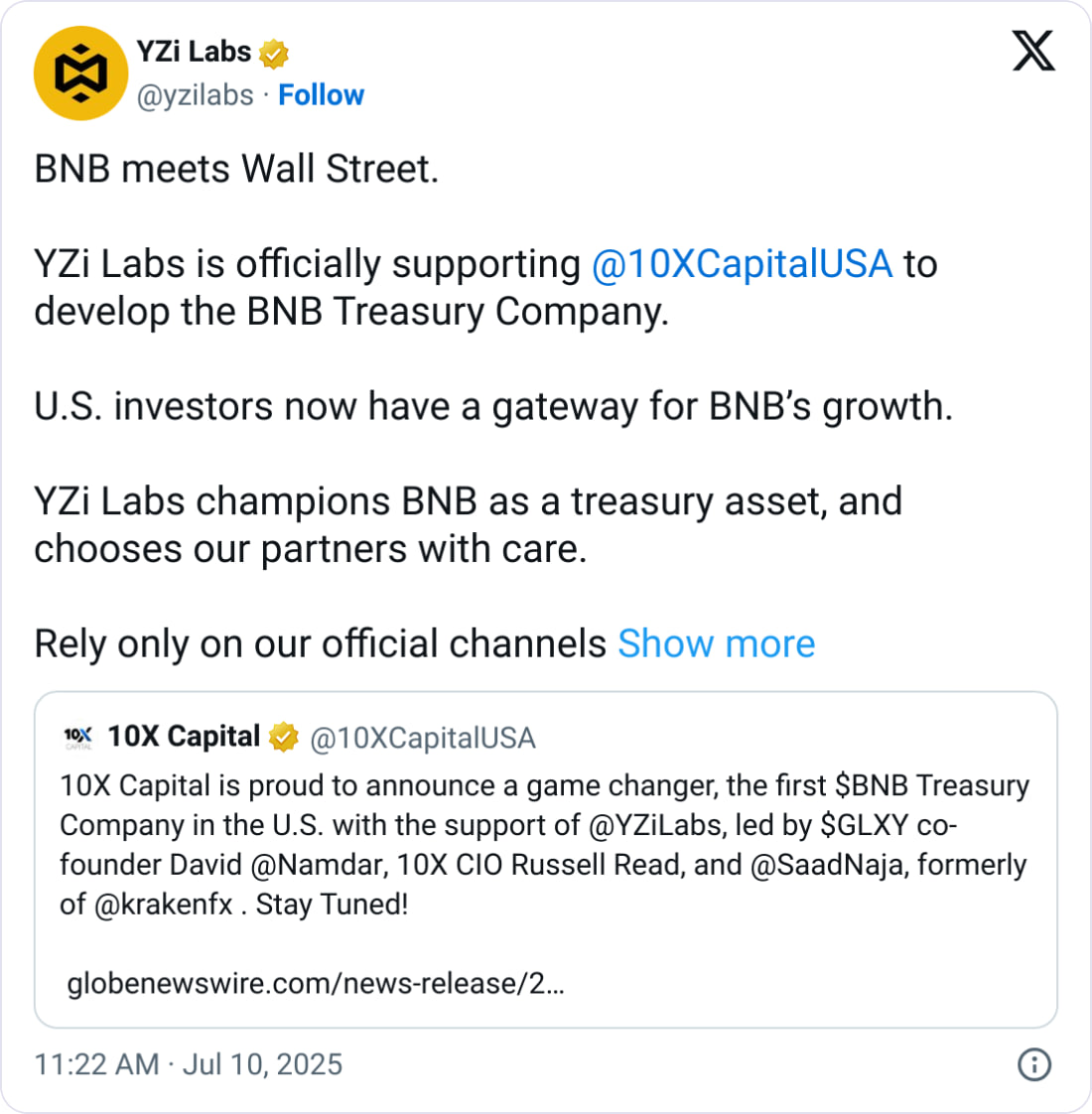 BNB Трежерис выходит на рынок США — новый актив для фондов и бирж