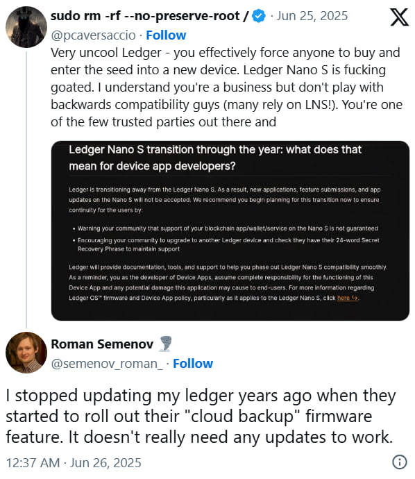 Ledger прекращает поддержку Nano S, пользователи недовольны