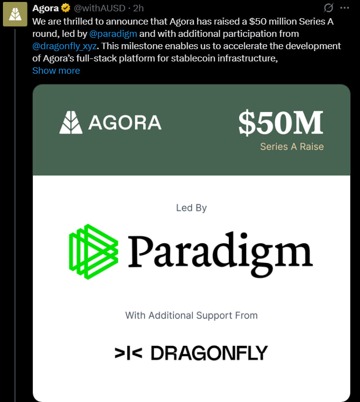 Agora привлекла $50 млн от Paradigm для масштабирования стейблкоина AUSD