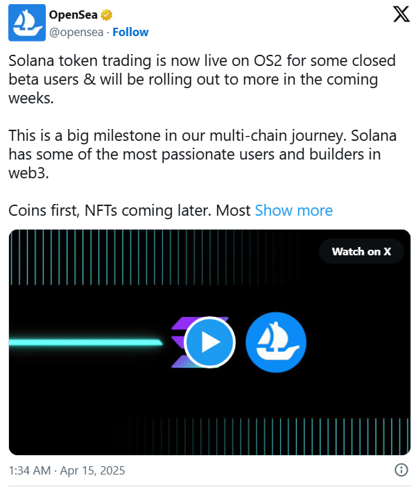OpenSea запускает торговлю токенами Solana в бета-версии платформы OS2