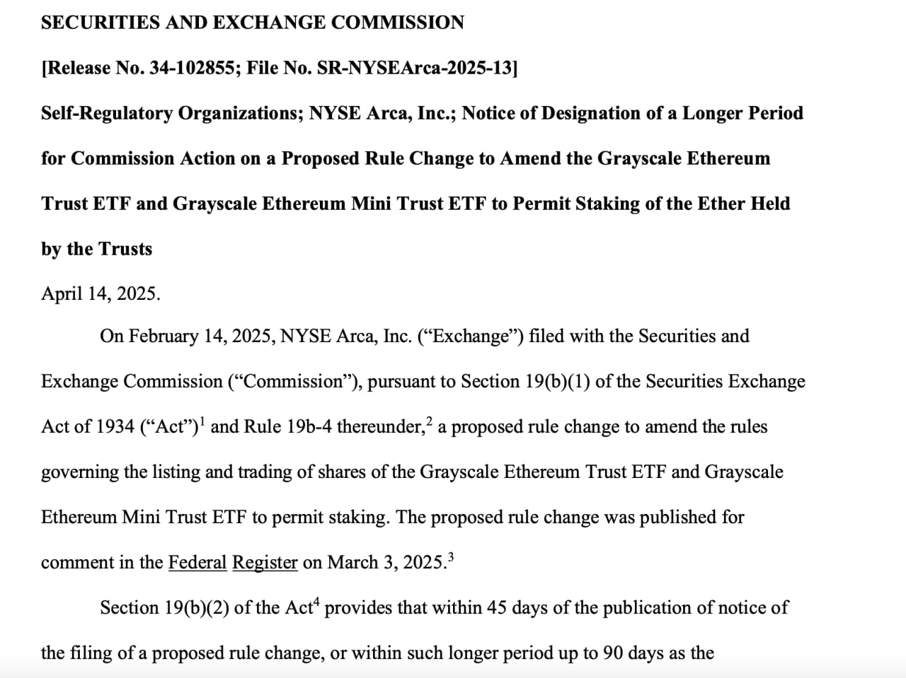 SEC откладывает решение по стейкингу в эфириум-ETF от Grayscale