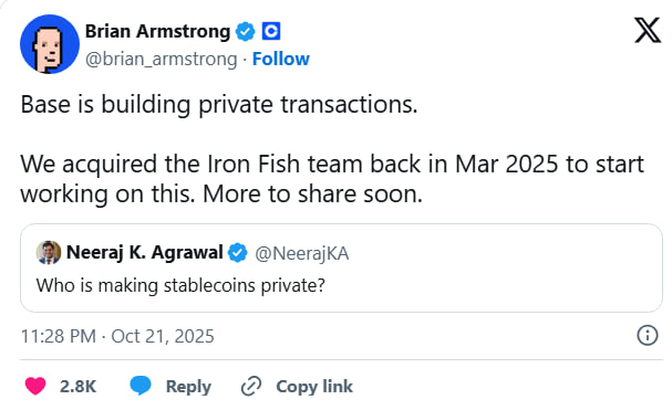 Base внедряет приватные транзакции после покупки Iron Fish — регуляторы насторожены, индустрия обсуждает