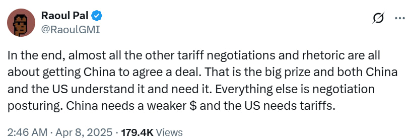 Рауль Пал: цель тарифов Трампа — соглашение с Китаем