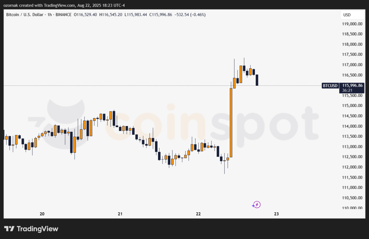 Биткоин взлетел до $116 000 после намеков Пауэлла на снижение ставки